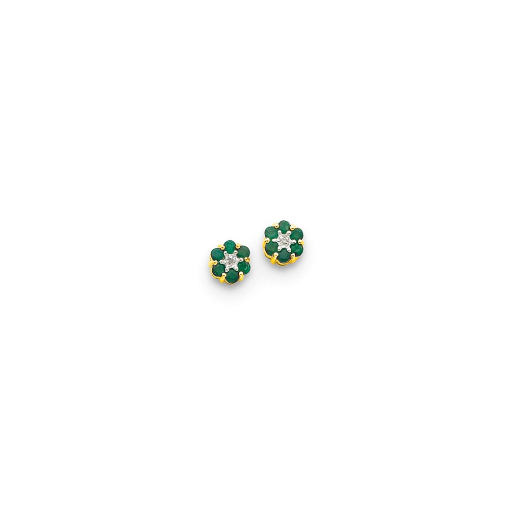 14k Yellow Gold & Rhodium Emerald & Real Diamond Post Earrings XE1964E/AA