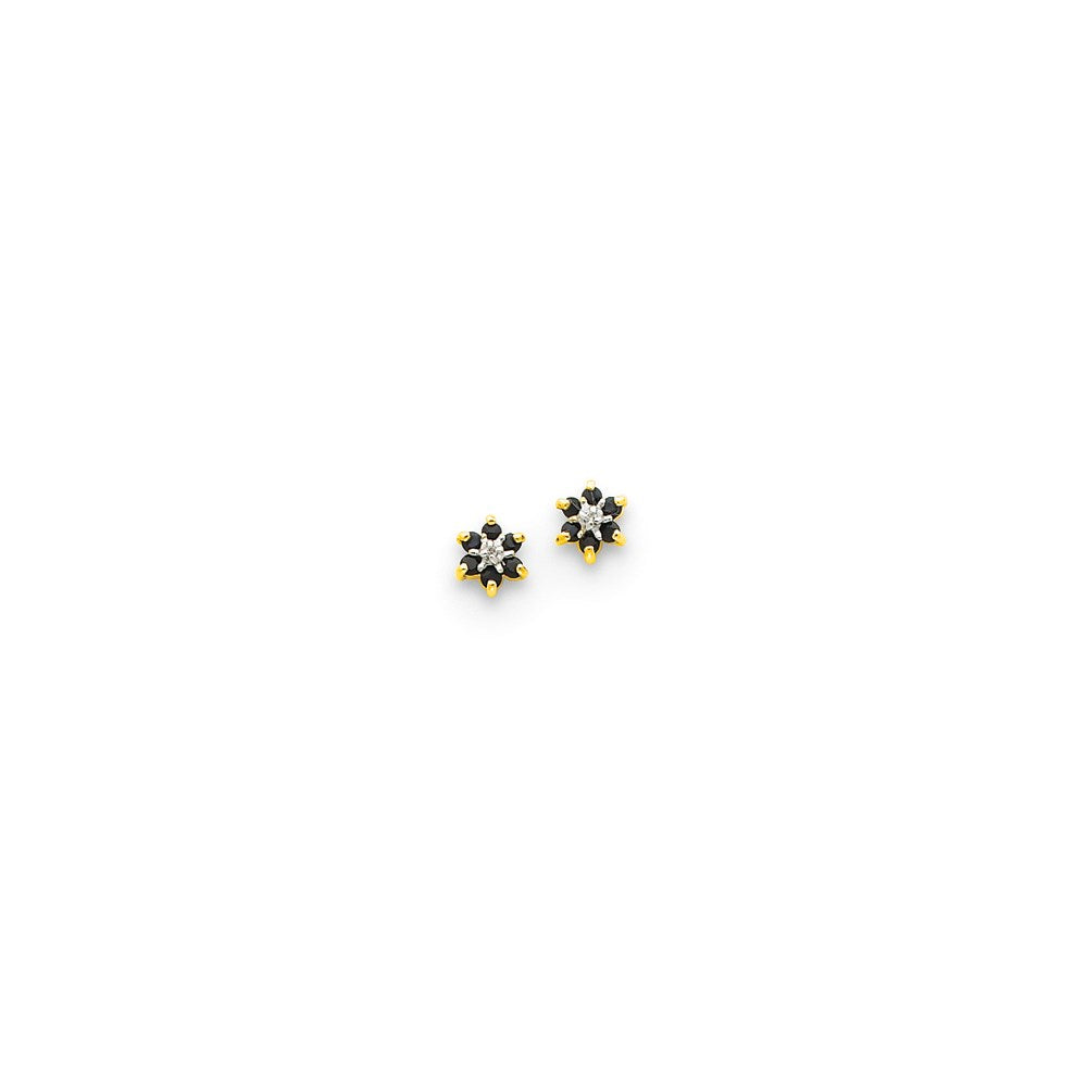14k Yellow Gold & Rhodium Round Sapphire & Real Diamond Post Earrings XE1965S/AA