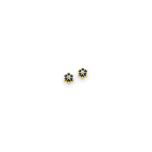 14k Yellow Gold & Rhodium Round Sapphire & Real Diamond Post Earrings XE1965S/AA