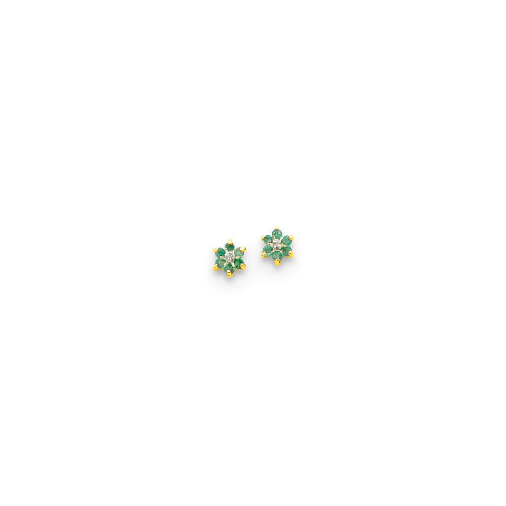 14k Yellow Gold & Rhodium Round Emerald & Real Diamond Post Earrings XE1966E/AA
