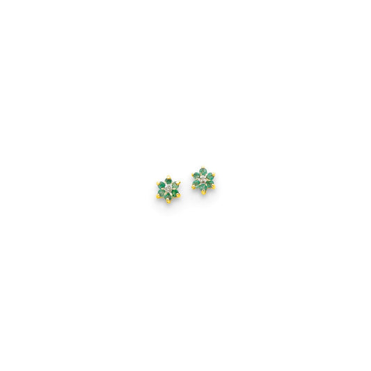 14k Yellow Gold & Rhodium Round Emerald & Real Diamond Post Earrings XE1966E/AA