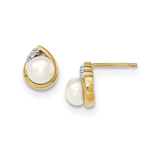 14k Yellow Gold & Rhodium 6-7mm FW Cultured Pearl & Real Diamond Post Earrings XE1970P/A