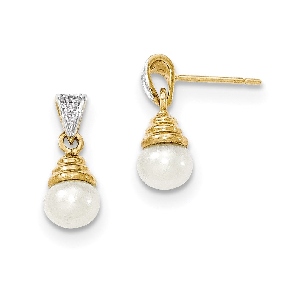 14k Yellow Gold & Rhodium 6-7mm FW Cultured Pearl & Real Diamond Post Earrings XE1973P/A