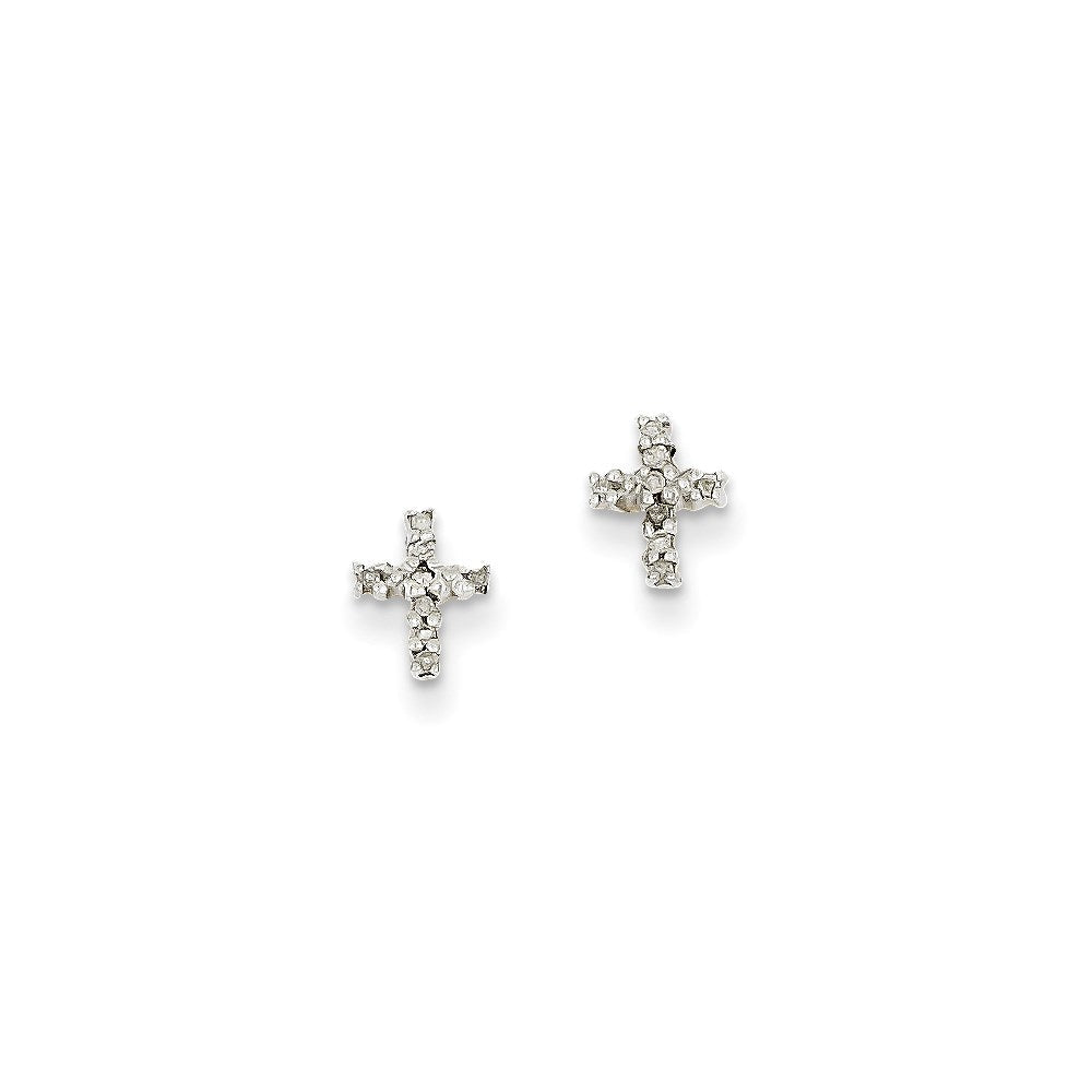 14k Yellow Gold & Top Surface Rhodium-plated Real Diamond Cross Post Earrings XE1977A