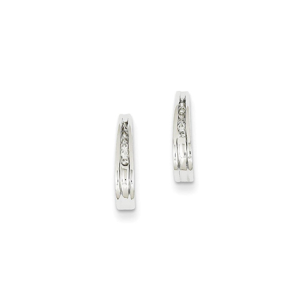 14K White Gold Real Diamond J-Hoop Post Earrings XE1979AA