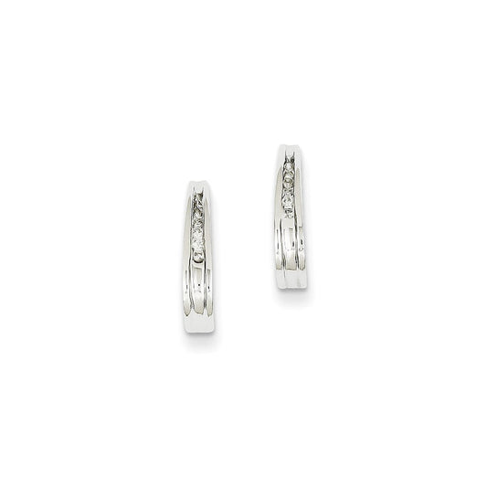 14K White Gold Real Diamond J-Hoop Post Earrings XE1979AA
