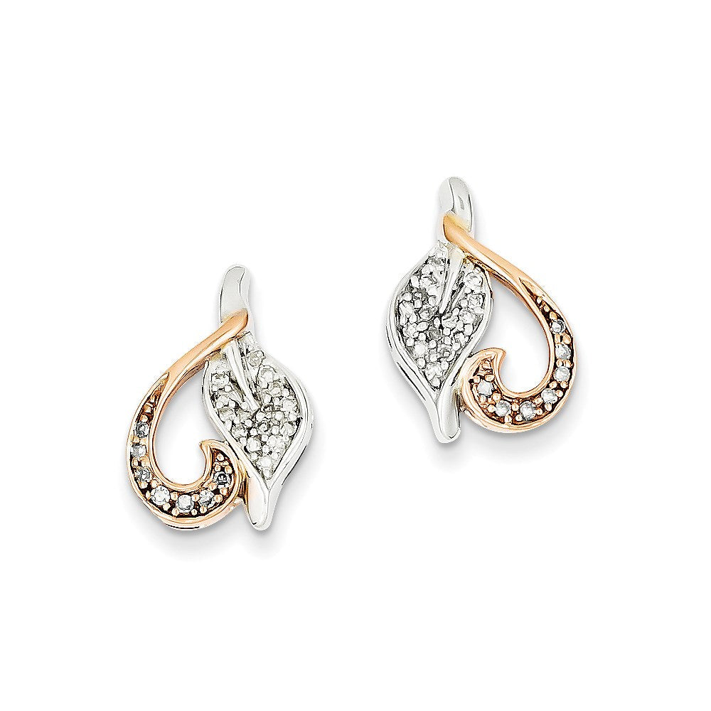 14K Yellow Gold White Gold & Rhodium Real Diamond Heart Post Earrings XE1982AA