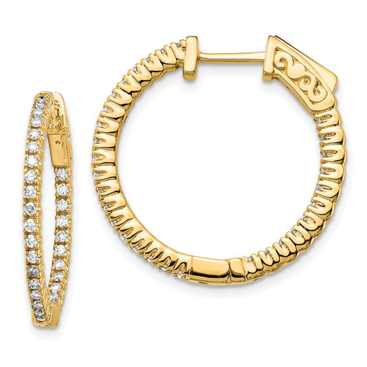 14k Yellow Gold Diamond Round Hoop w/Safety Clasp Earrings