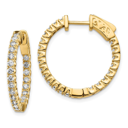 14k Yellow Gold Diamond Round Hoop w/Safety Clasp Earrings