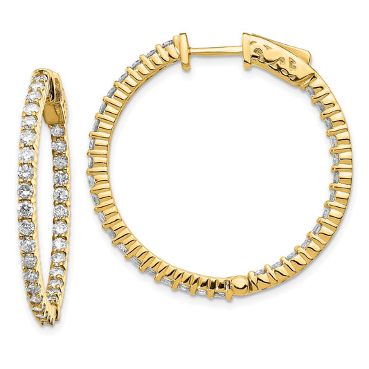 14k Yellow Gold Diamond Round Hoop w/Safety Clasp Earrings