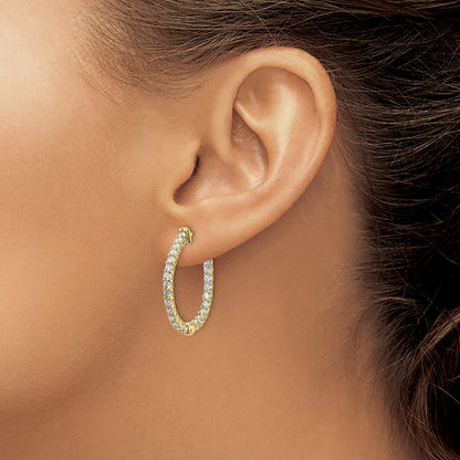 14k Yellow Gold Diamond Round Hoop w/Safety Clasp Earrings