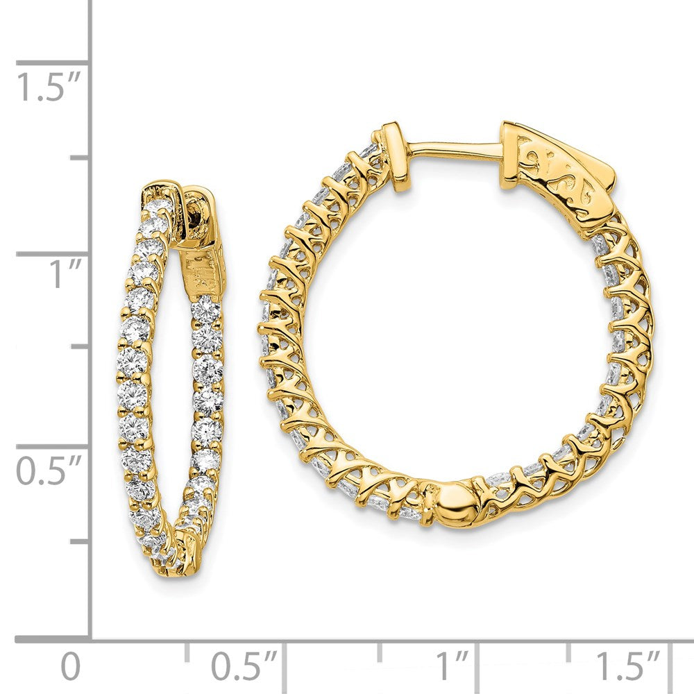 14k Yellow Gold Diamond Round Hoop w/Safety Clasp Earrings