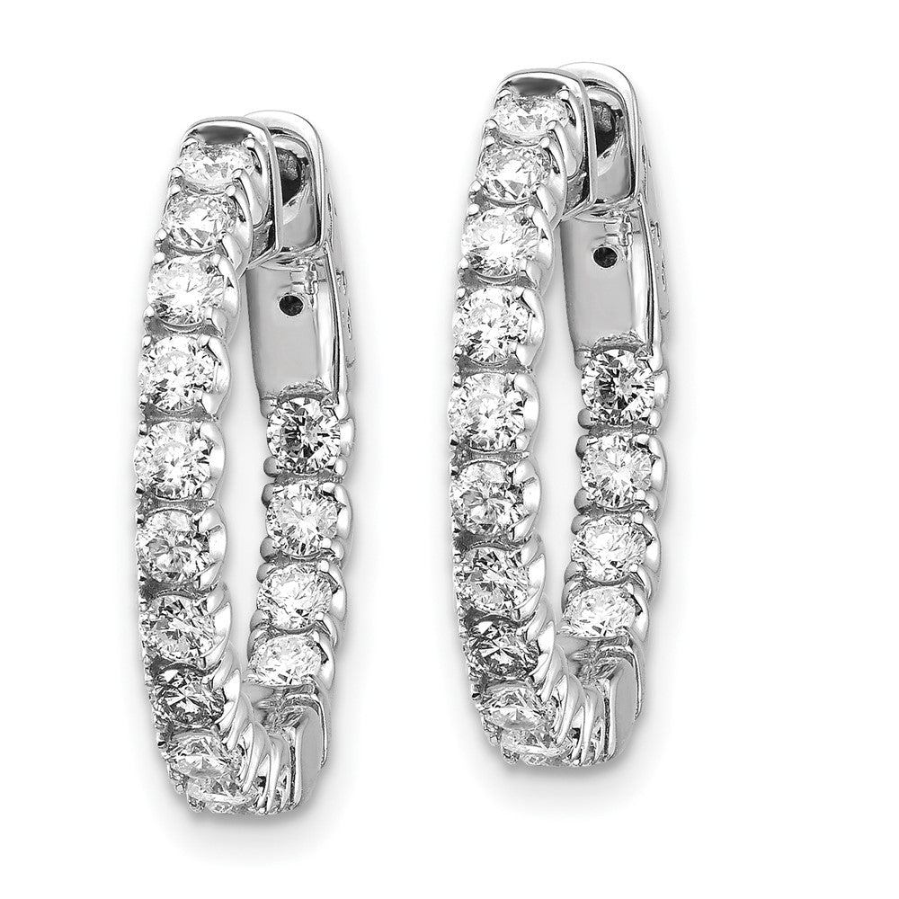 14k White Gold Diamond Round Hoop w/Safety Clasp Earrings