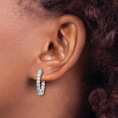 14k White Gold Diamond Round Hoop w/Safety Clasp Earrings