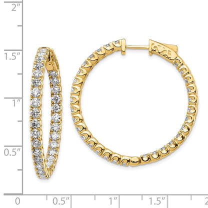 14k Yellow Gold Diamond Round Hoop w/Safety Clasp Earrings