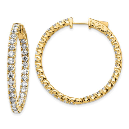 14k Yellow Gold Diamond Round Hoop w/Safety Clasp Earrings