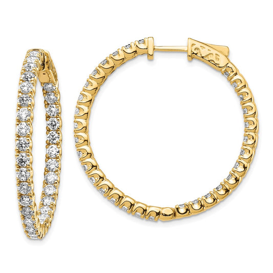14k Yellow Gold Diamond Round Hoop w/Safety Clasp Earrings