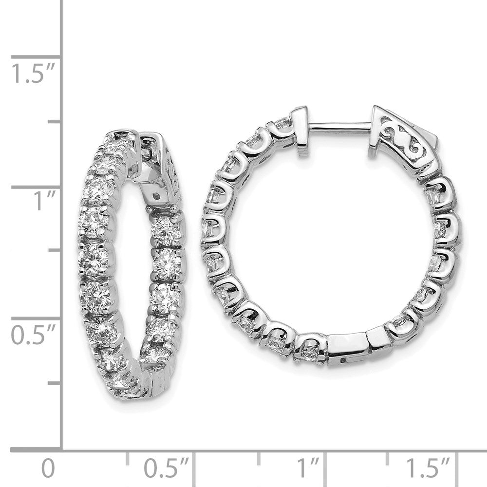 14k White Gold Diamond Round Hoop w/Safety Clasp Earrings