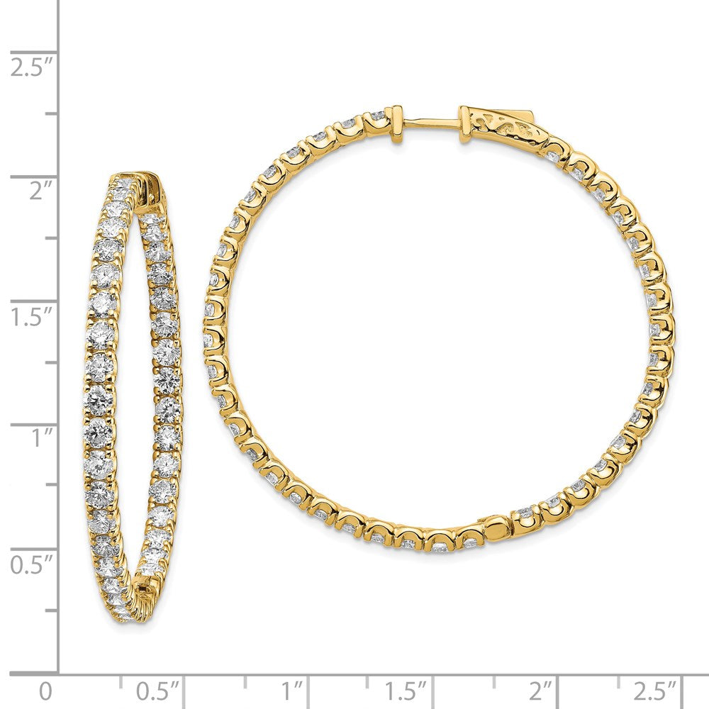 14k Yellow Gold Diamond Round Hoop w/Safety Clasp Earrings