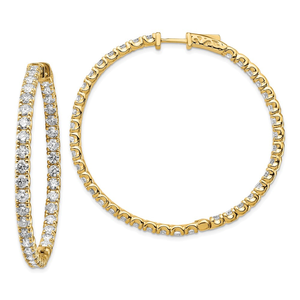 14k Yellow Gold Diamond Round Hoop w/Safety Clasp Earrings