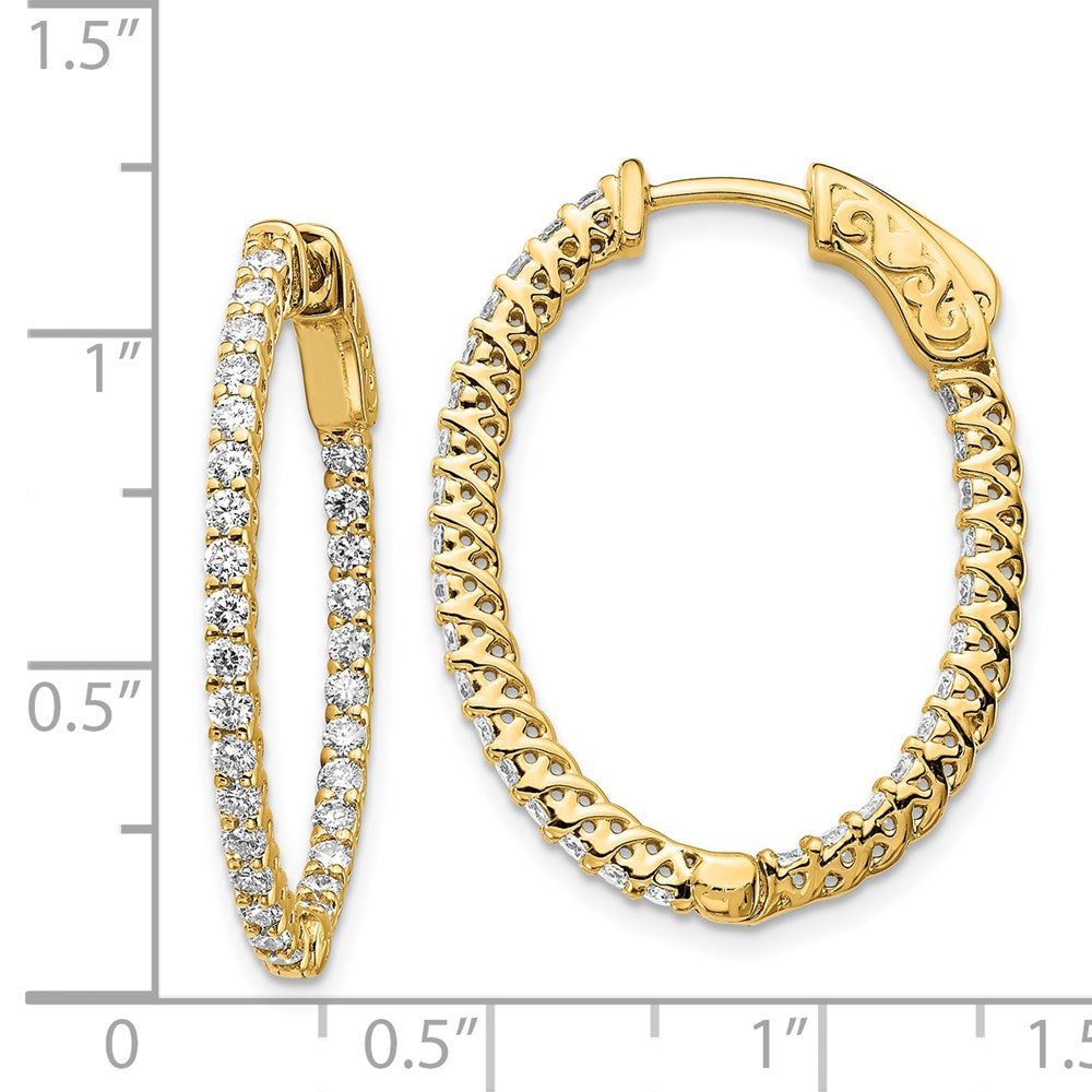 14k Yellow Gold Diamond Oval Hoop w/Safety Clasp Earrings