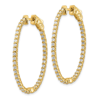 14k Yellow Gold Diamond Oval Hoop w/Safety Clasp Earrings