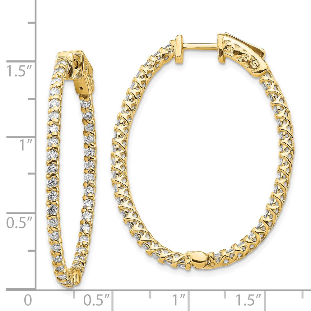 14k Yellow Gold Diamond Oval Hoop w/Safety Clasp Earrings