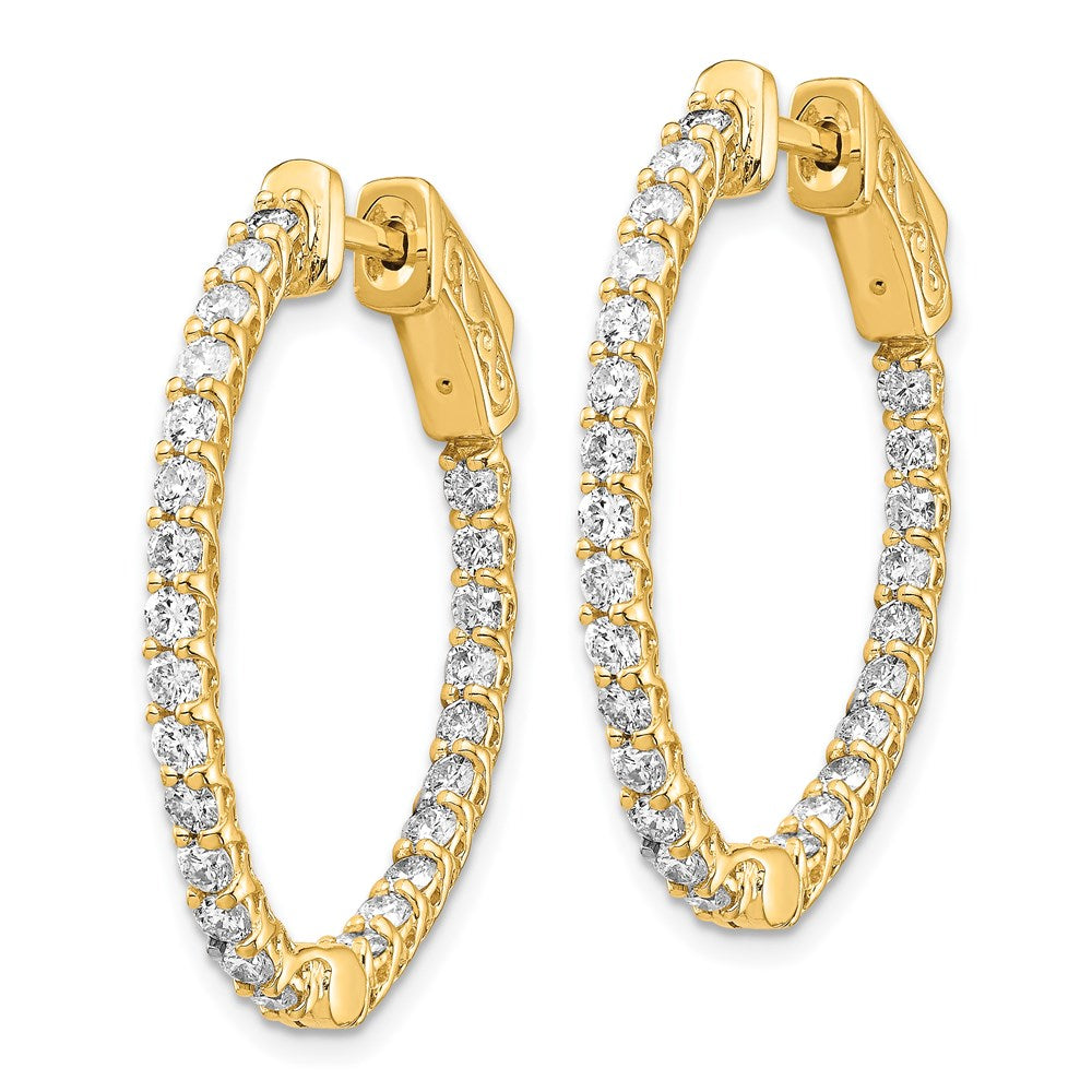 14k Yellow Gold Diamond Oval Hoop w/Safety Clasp Earrings