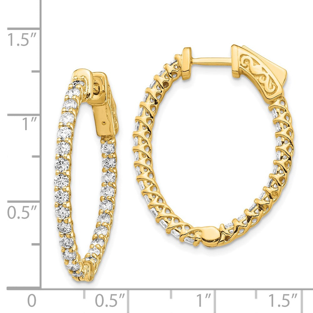 14k Yellow Gold Diamond Oval Hoop w/Safety Clasp Earrings