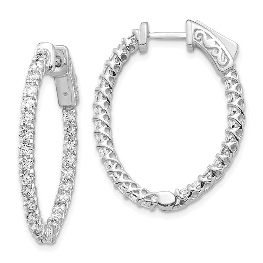 14k White Gold Diamond Oval Hoop w/Safety Clasp Earrings