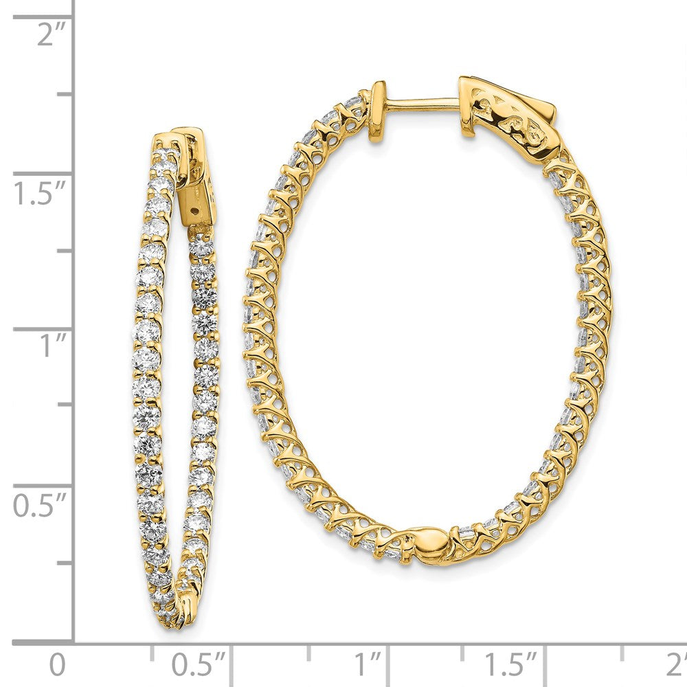 14k Yellow Gold Diamond Oval Hoop w/Safety Clasp Earrings