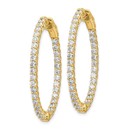 14k Yellow Gold Diamond Oval Hoop w/Safety Clasp Earrings
