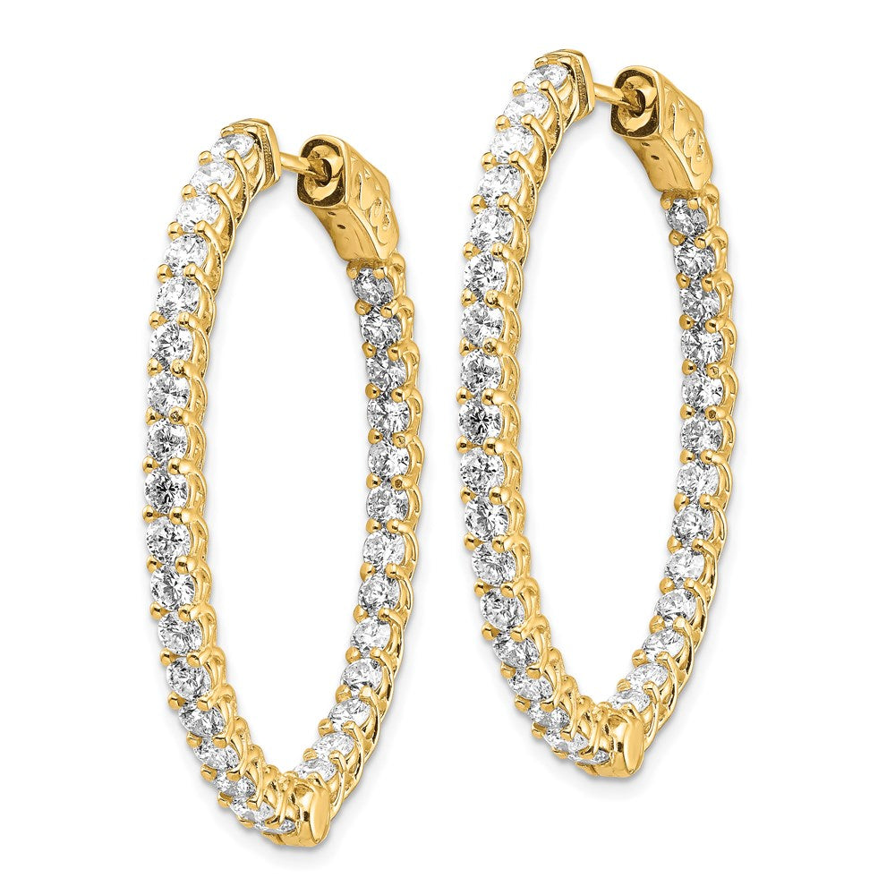 14k Yellow Gold Diamond Oval Hoop w/Safety Clasp Earrings