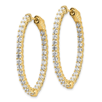 14k Yellow Gold Diamond Oval Hoop w/Safety Clasp Earrings