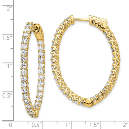 14k Yellow Gold Diamond Oval Hoop w/Safety Clasp Earrings