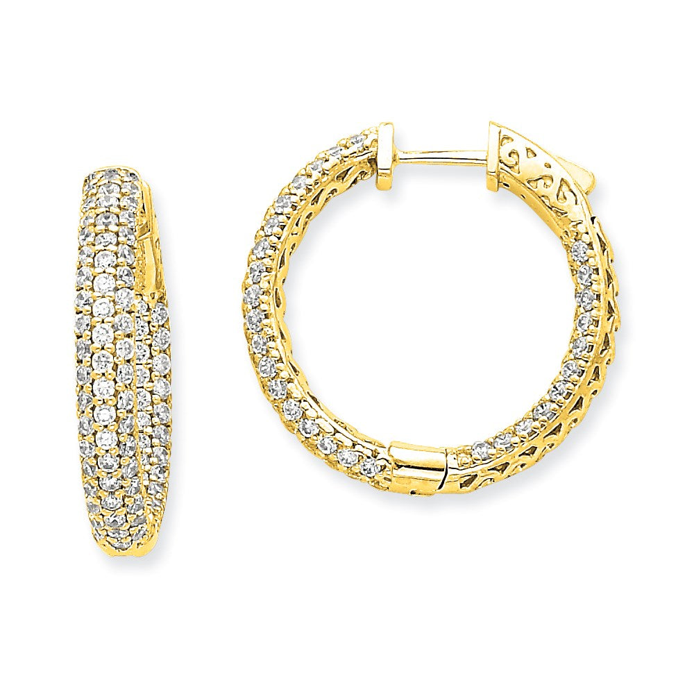 14k Yellow Gold Diamond Round Hoop w/Safety Clasp Earrings