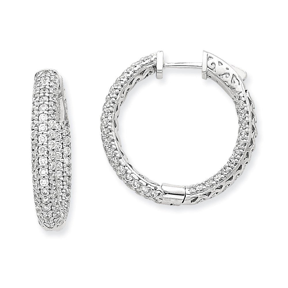 14k White Gold WG Diamond Round Hoop w/Safety Clasp Earrings