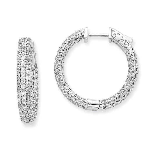 14k White Gold WG Diamond Round Hoop w/Safety Clasp Earrings
