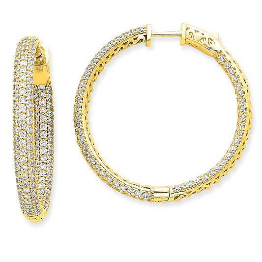 14k Yellow Gold Diamond Round Hoop w/Safety Clasp Earrings