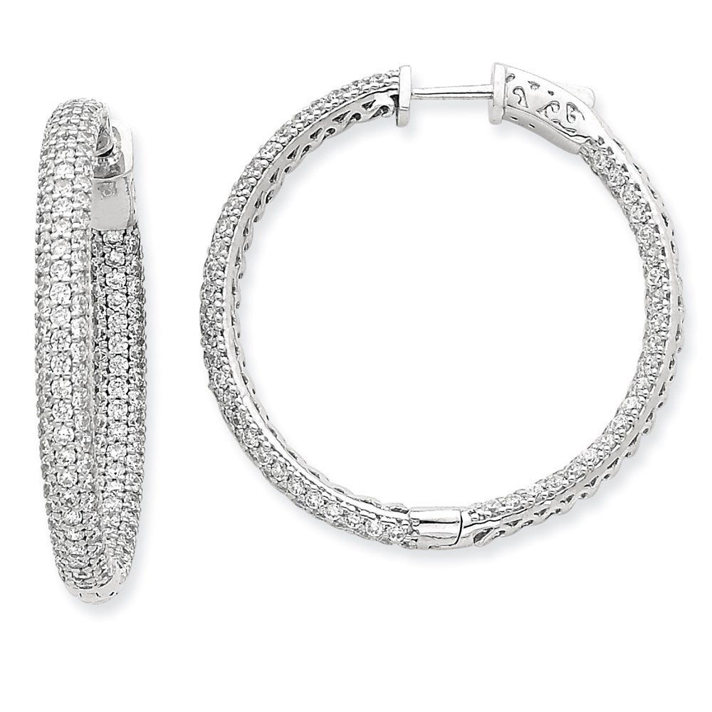 14k White Gold WG Diamond Round Hoop w/Safety Clasp Earrings