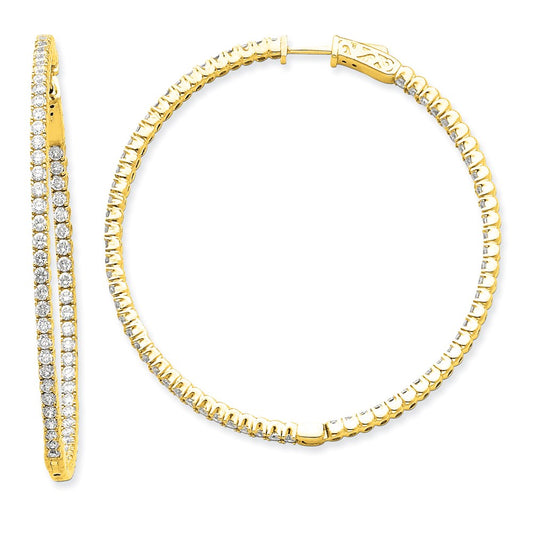 14k Yellow Gold Diamond Round Hoop w/Safety Clasp Earrings