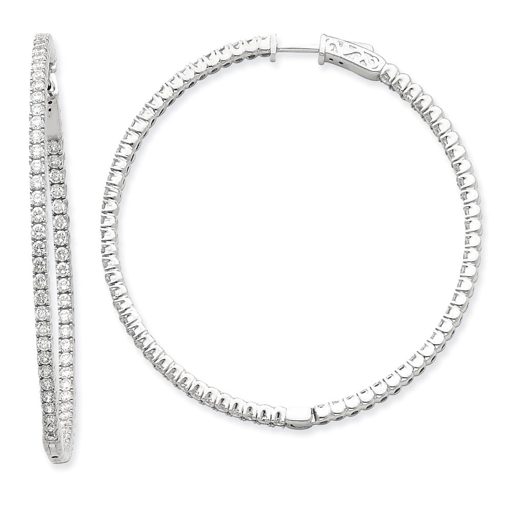 14k White Gold WG Diamond Round Hoop w/Safety Clasp Earrings