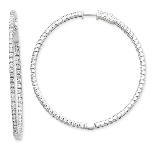 14k White Gold WG Diamond Round Hoop w/Safety Clasp Earrings