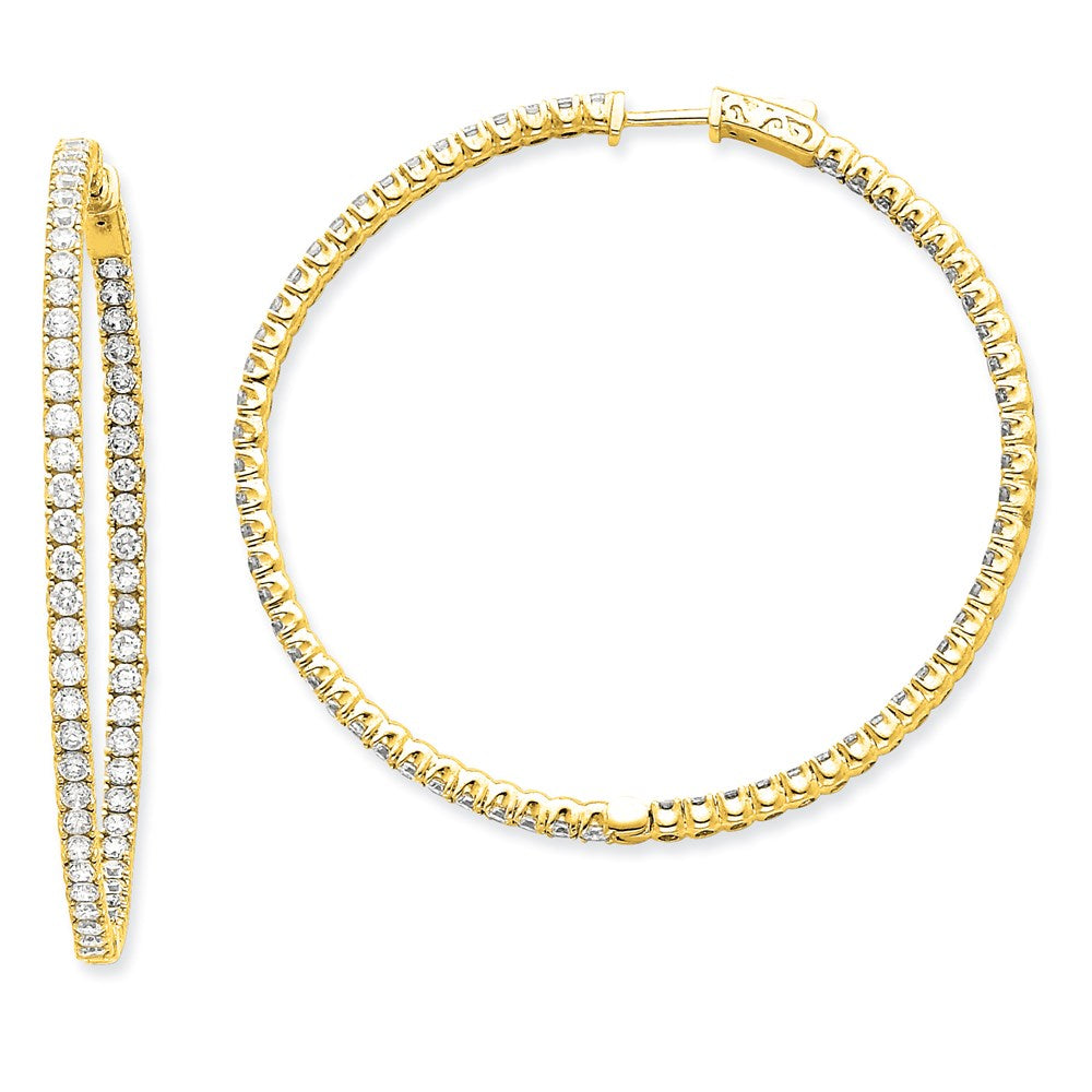 14k Yellow Gold Diamond Round Hoop w/Safety Clasp Earrings