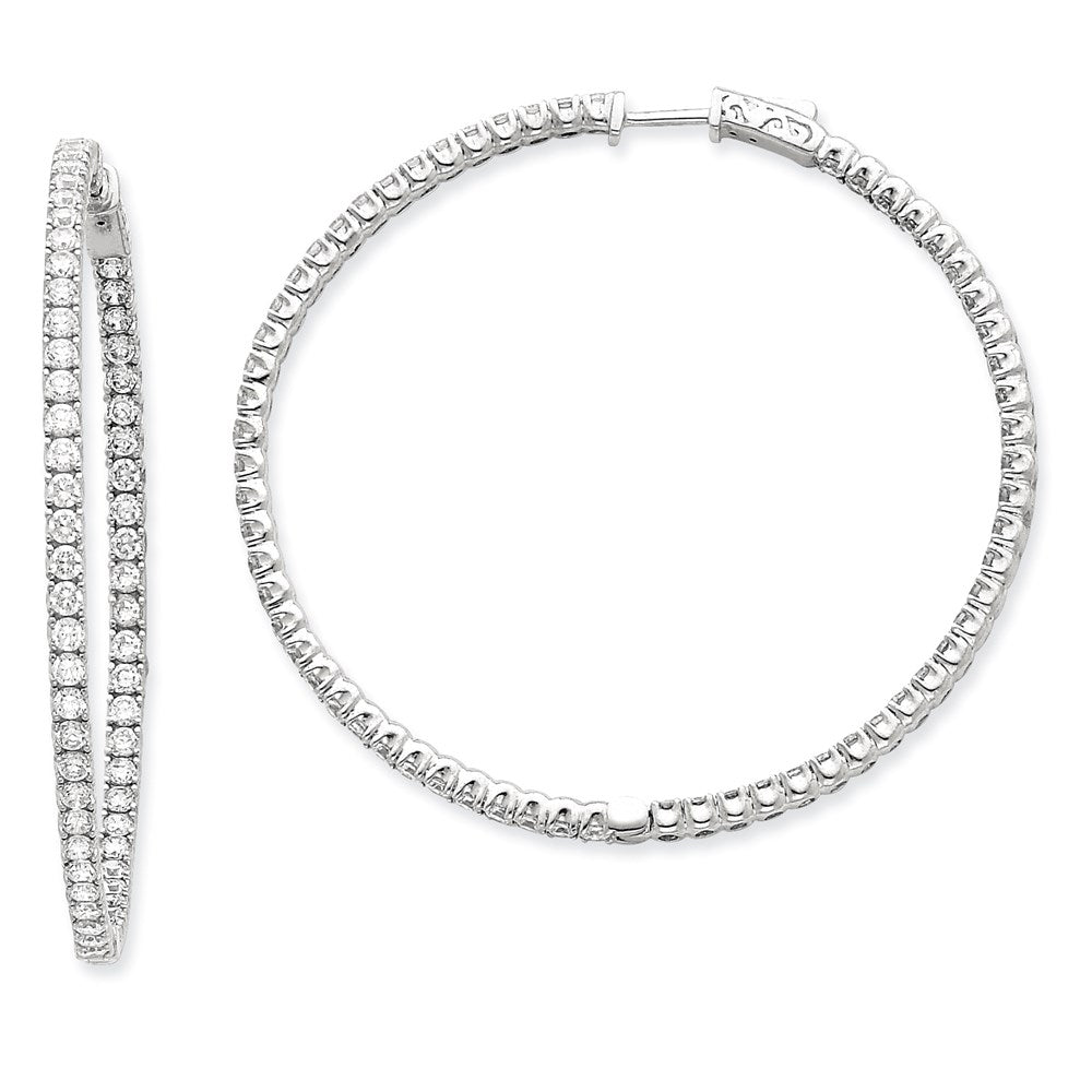 14k White Gold WG Diamond Round Hoop w/Safety Clasp Earrings