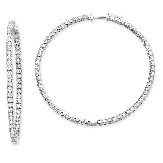 14k White Gold WG Diamond Round Hoop w/Safety Clasp Earrings