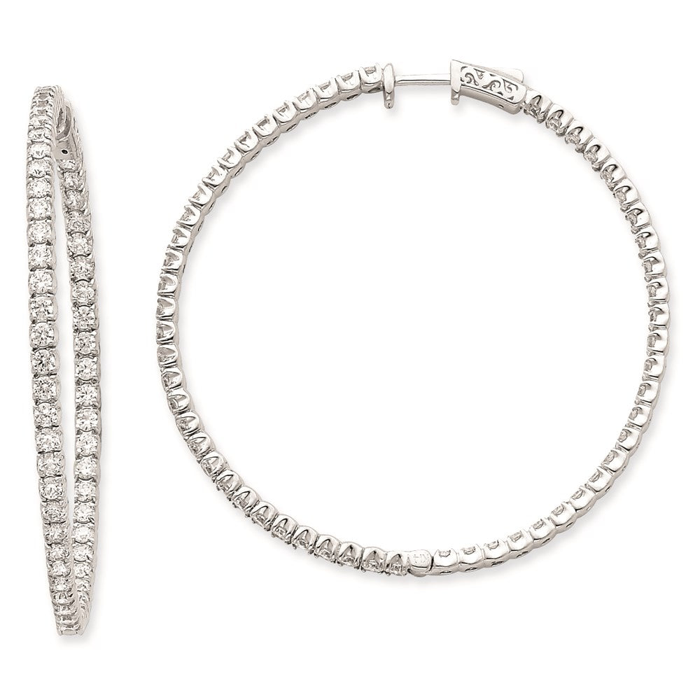 14k White Gold WG Diamond Round Hoop w/Safety Clasp Earrings