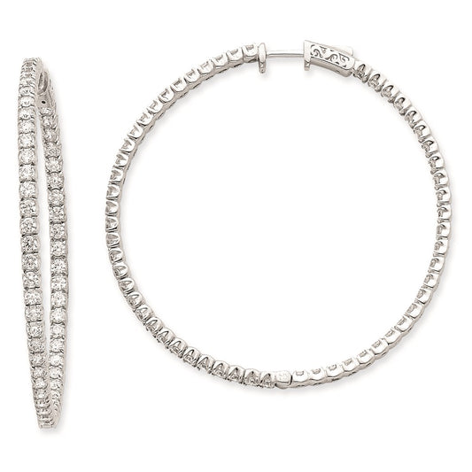 14k White Gold WG Diamond Round Hoop w/Safety Clasp Earrings