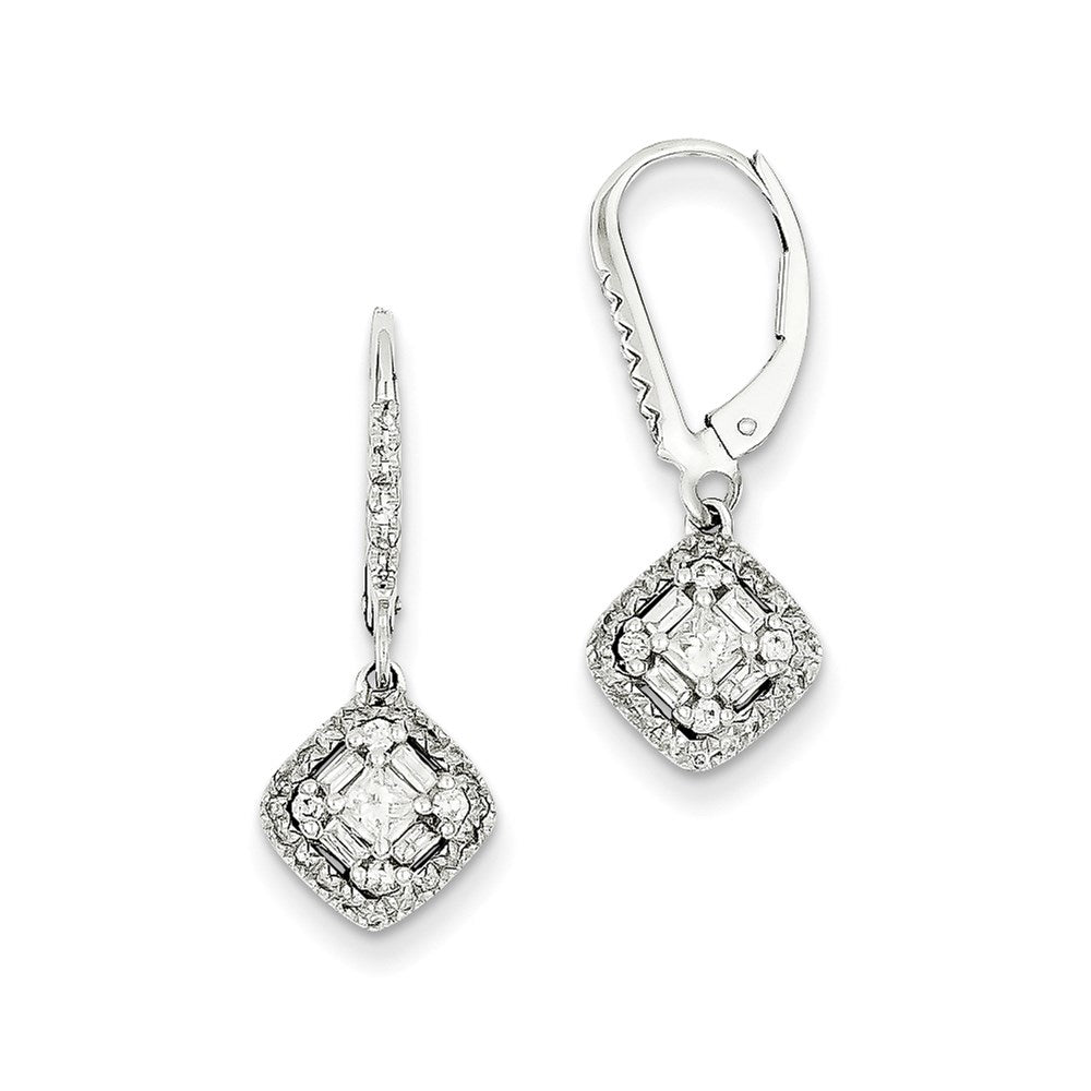 14k White Gold Real Diamond Leverback Earrings XE2115AA
