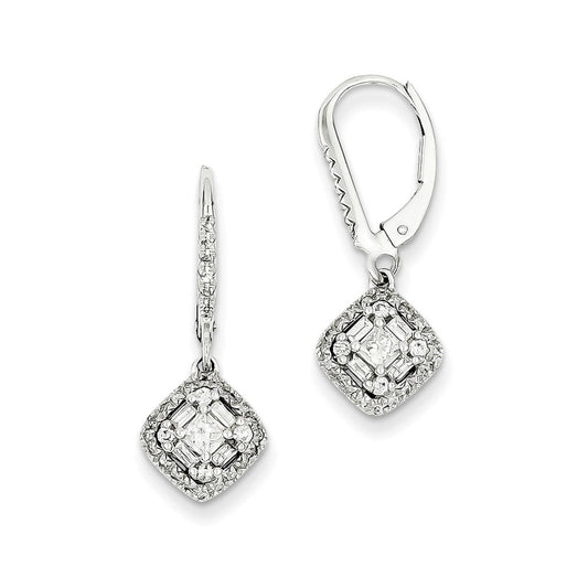14k White Gold Real Diamond Leverback Earrings XE2115AA